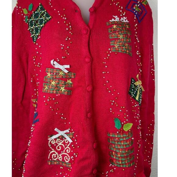 Vintage‎ Christmas Sweater Ramie/Cotton Knit Sweater Cardigan M Ugly Festive - Picture 2 of 6
